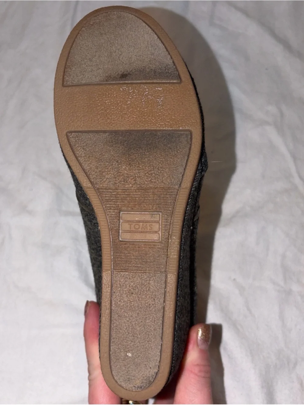 Toms Desert Wedge Herringbone Bootie Ankle Boots Shoes Gray Lace Up Fabric sz7.5